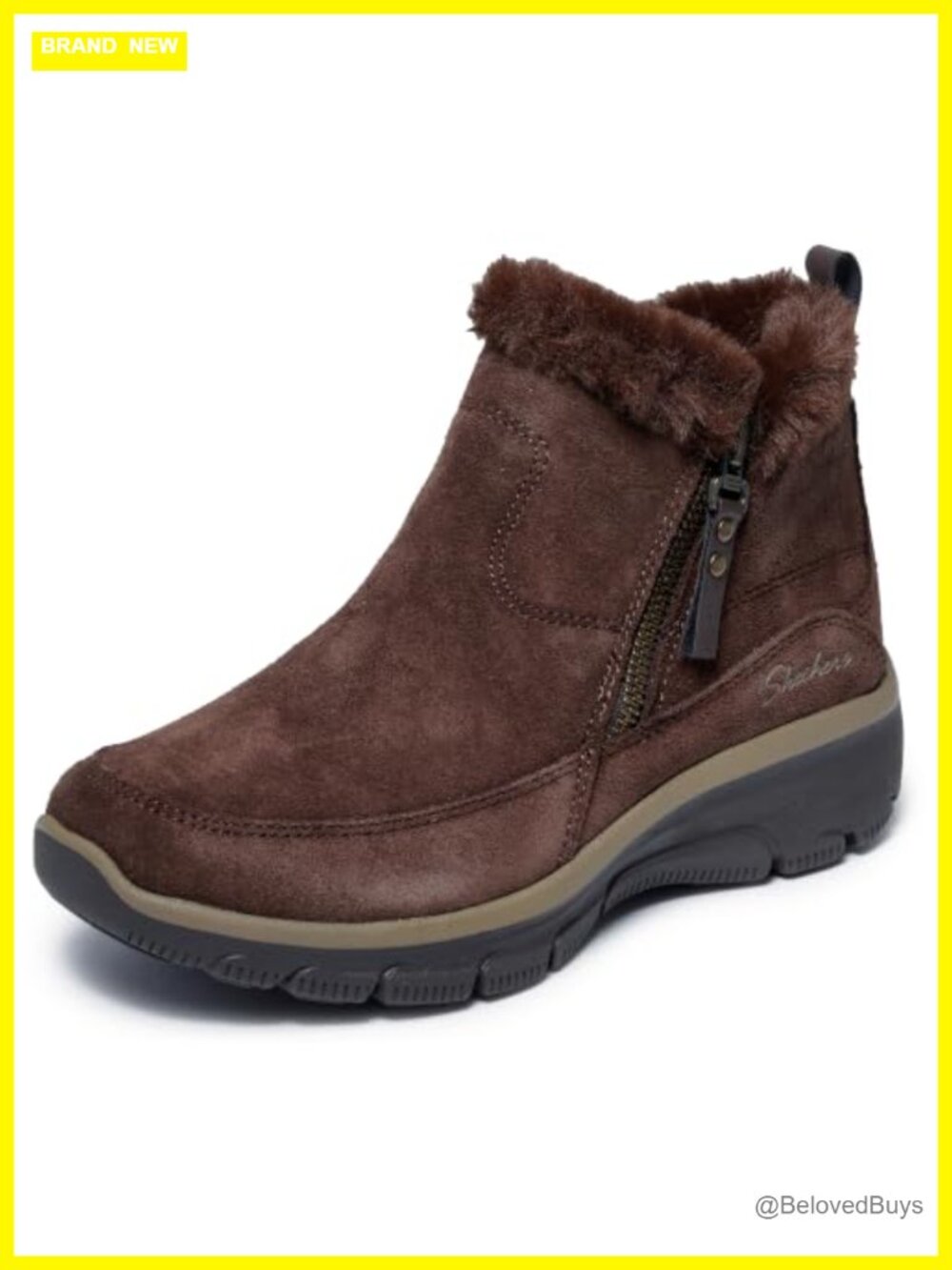 Suede Ankle Boot with Faux Fur Lining, Side Zip, Memory Foam, Water Repellent